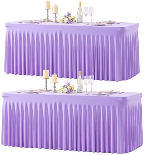 gogoparti 2 Pack Spandex Purple Fitted Table Cloth for 8ft Rectangle Tables Purple Stretch Tablecloth Table Covers Skirt Banquet Wrinkle Free Tablecloths for Parties Wedding by Gogoparti