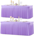 2 Pack Purple Table Cloth for 8 Foot Rectangle Tables Spandex Fitted Tablecloth 8ft Stretch Table Covers Skirt Purple Banquet Tablecloths Wrinkle Free Tablecloth for Party Wedding Birthday Event by Tao-GePartyDecorations