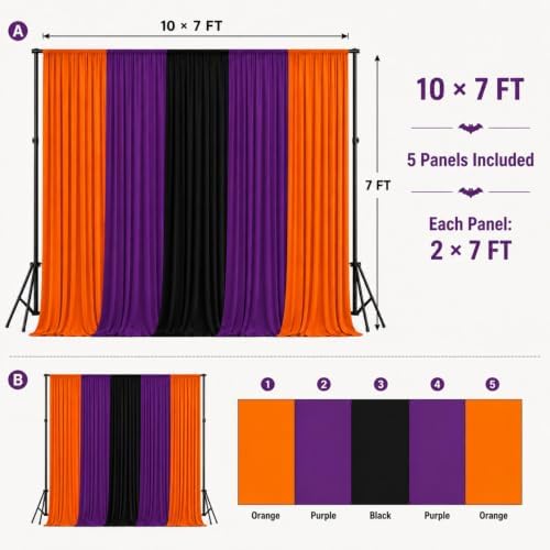 Halloween Backdrop Curtain - 10×7ft Black Orange Purple Party Background Decor for Spooky Parties, Photo Booths, Home Haunted House, Reusable Holiday Wall Decoration for Adults Teens - Image 4