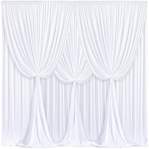 24x10FT White Backdrop Curtains for Wedding Parties, Wrinkle Free Polyester Photography Backdrop Drapes for Wedding Baby Shower Birthday Parties Stage Background Stand Decorations 4x10ft,6 Panels by Partisky