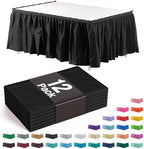 Exquisite Black Table Skirt 12 Pack - Disposable Plastic Table Skirts for Rectangle Tables 6ft 8ft & Round Tables - 29in x 14ft Self-Adhesive Strip - Birthday Wedding Gender Reveal Decor by Exquisite