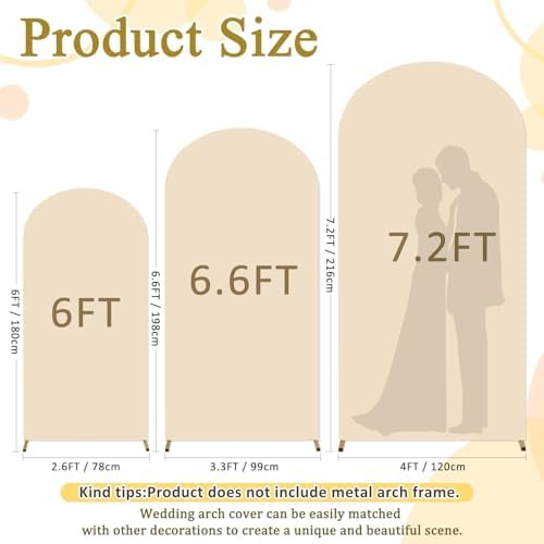 FOTSHARER Beige Spandex Arch Cover 6F 6.6FT 7.2FT Wedding Arch Cover Set of 3 Spandex Fitted Wedding Arch Stand Covers for Birthday Party Round Top Backdrop Covers for Party Bridal Baby Shower - Image 2
