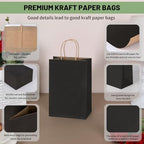 Mlyta 100 Pack 5.25x3.25x8.5 Inch Small Black Kraft Paper Gift Bags with Handles Bulk for Goodie, Party Favor Brithday Grocery Shopping, Business Wedding Retail Craft Treat To Go, Merchandise Sacks - Image 4