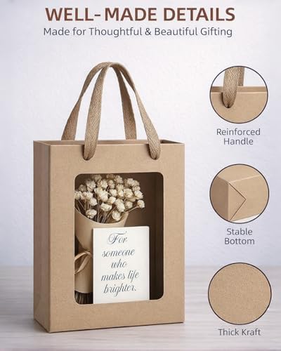 VAGREEZ Gift Bags with Clear Window, Reusable Small Medium Kraft Transparent Window Paper Bags with Handles in Assorted Colors and Bulk Pack for Party, Wedding, Birthday and Small Business, Brown / Small / 30 Pack - Image 4