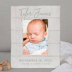 Personalization Universe Personalized Simple and Sweet Baby Shiplap Frame 5x7 Vertical Picture Frame - Rustic Whitewashed Wood Photo Frame for Newborn, Boy or Girl, Newborn & Family Pictures, Tabletop Display with Easel Back Design - Image 2