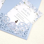 50 PCS Laser Cut Wedding Invitations Haze Blue Tri-Fold Personalized Invite - Image 5
