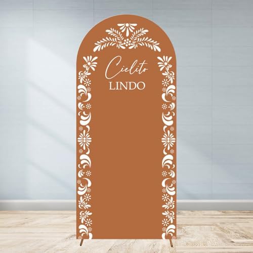 Mexican Baby Shower Party Arch Backdrop Cover 6ft Talavera Terracotta Style Stretchy Fitted Cover Fabric Brown Boy Girl Arched Chiara Wall Photo Background Welcome Sign Decor (2.6x6ft) by Unknown