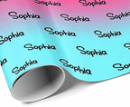 MyPupSocks Customized Name Gift Wrapping Paper, Personalized Gradient Pink And Blue Gift Wrap Paper with Logo Custom Funny Wrapping Paper Roll for Men Women Christmas 58x23 Inches 3 Rolls - Image 3