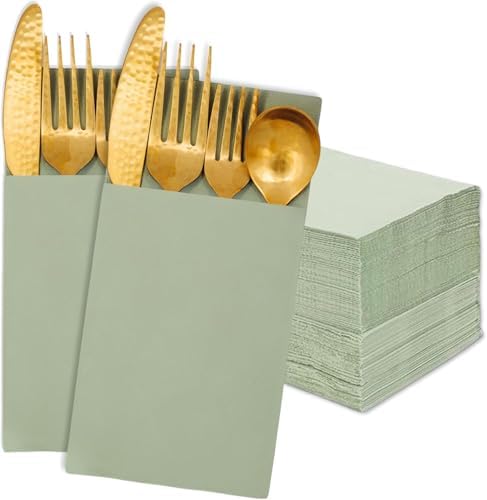 Stxy's Disposable Pocket Napkins – 150ct, 3-Ply Prefolded Dinner Napkins with Flatware Pocket for Silverware Food-Grade Ink by Stxys