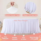 Wish Care White Tulle Tablecloth for 6 Foot Rectangle Tables Stretch Ruffle Table Cloths Tutu Desk Skirt 6ft Wrinkle Free Spandex Fitted Table Cover for Birthday Wedding Party Banquet Decorations - Image 5