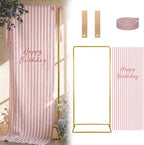 Striped Happy Birthday Sign Stand with Linen Ribbon, Pink by Unknown