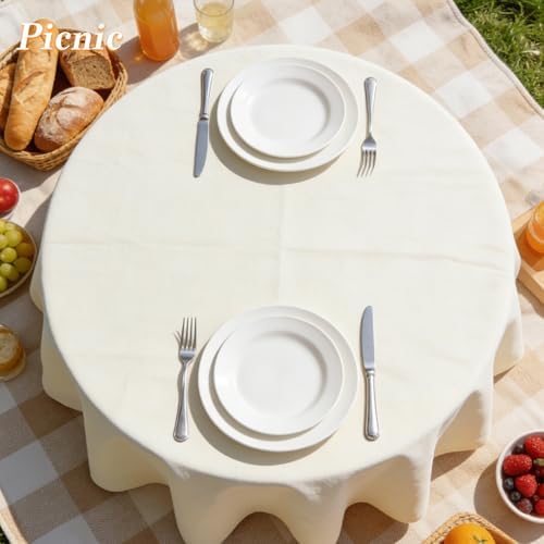 WIGENIUS 6 Pack Round Table Cloth 90 Inch Ivory Cloth Fit 5FT Round Table - Image 5