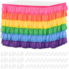MECCANIXITY 1 Pack 14ft Rainbow Tutu Table Skirt, Ruffle Tablecloth for Rectangle or Round Table Cover for Birthday Weddings Cake Dessert Table Decorations by MECCANIXITY