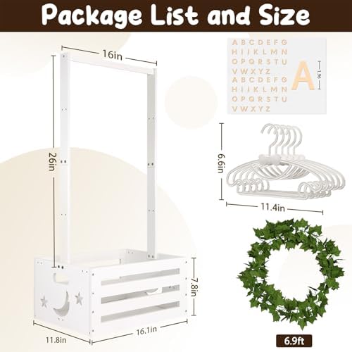 Large Baby Shower Gifts Basket Wooden Crate, Personalized Wooden Letters Hangers New Born Baby Girl Boy Pregnancy Gifts for New Mom Parents Vine Decorations Cute Closet with Adjustable Handle White - Image 3