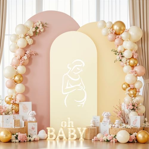 Ivory Arch Backdrop Cover 3 Set-7.2FT, 6.6FT, 6FT Spandex Fitted Wedding Arch Stand Covers for Baby Shower Birthday Party Bridal Shower Wedding Photo Balloon Arch Stand Background Decorations - Image 2