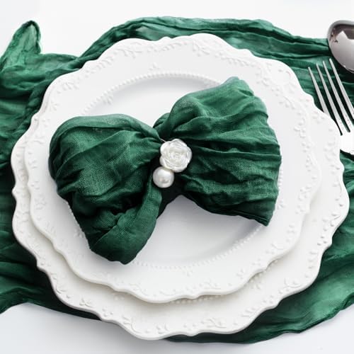 100 Pack Emerald Green Cheesecloth Napkins Washable 21x21 Inches Emerald Green Cloth Napkins for Wedding Set of 100 Dinner Table Napkins Bridal Baby Shower Rustic Boho Cotton Gauze Party Table Decor - Image 6