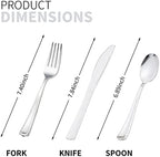 50 Pack Pre Rolled Silver Plastic Silverware Set, Disposable Wrapped Plastic Cutlery Set (50 Forks, 50 Knives, 50 Spoons, 50 Napkins) for Wedding Party - Image 2
