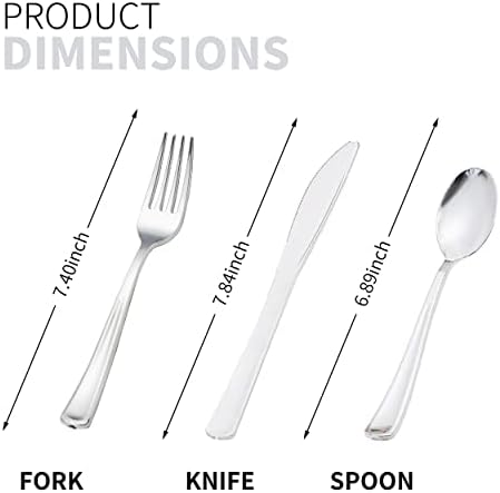 50 Pack Pre Rolled Silver Plastic Silverware Set, Disposable Wrapped Plastic Cutlery Set (50 Forks, 50 Knives, 50 Spoons, 50 Napkins) for Wedding Party - Image 2