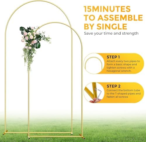 Metal Arch Backdrop Stand, 7.2FT+6FT Wedding Arch Frame, Balloon Arch Backdrop Stand Set of 2, Gold Wedding Arch Backdrop Stand for Wedding Birthday Party Baby Shower Graduation Ceremony Decor - Image 3
