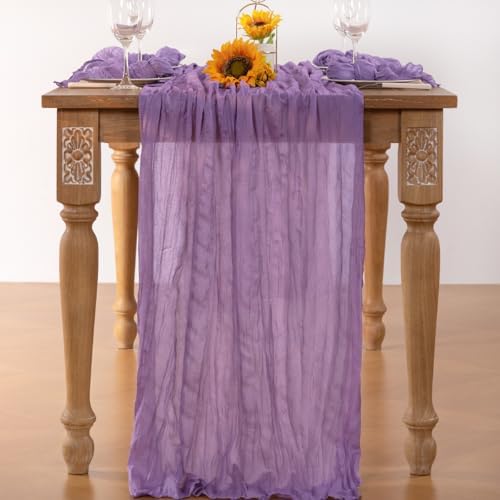 DeZerlor Purple Cheesecloth Table Runner 1 Pack Summer Boho Runner - Image 4