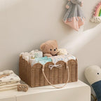 HBlife Baby Diaper Caddy Organizer, Large Portable Scalloped Plastic Wicker Woven Basket with Divider, Nursery Diaper Station, Baby Shower Gifts Basket, Car Organizer, Washable Waterproof - Image 3