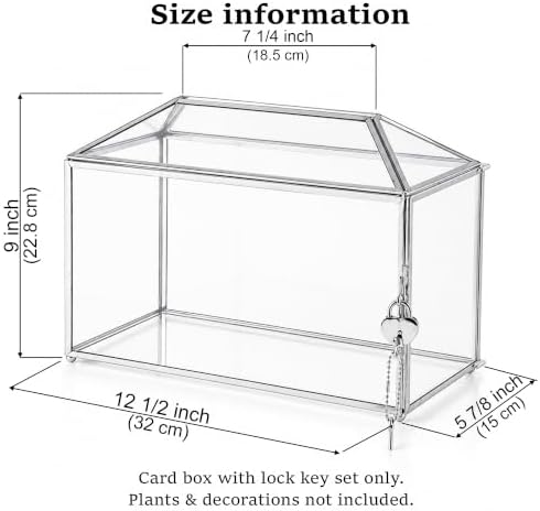 12.6" x 6" x 9" Wedding Glass Card Box with Slot and Lock for Wishing Well, Keepsake, Envelope - Birthday Party Reception Decor, Silver (Glass Box Only) Slot Length 7.3 Inches - Image 5