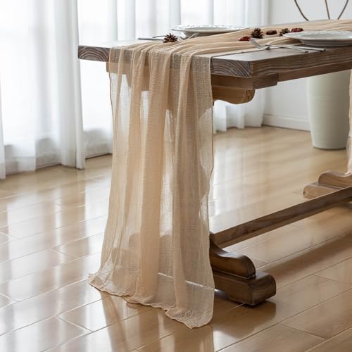 6Pcs Deep Beige Cheesecloth Table Runner 120 Inches for Party Home Decor - Image 4
