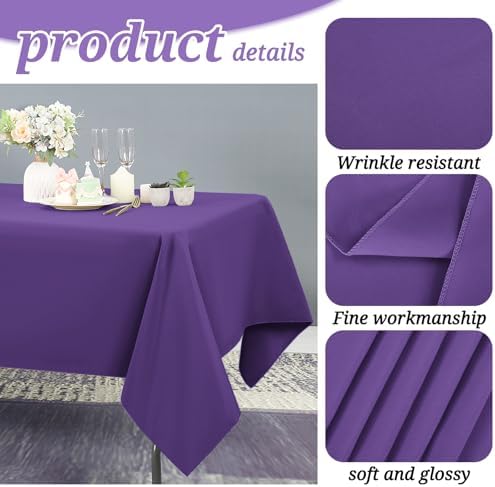 YMHPRIDE 6 Pack Purple Tablecloth 60 x102 inch Polyester Table Cloth for 6 Foot Rectangle Tables, Stain and Wrinkle Resistant Washable Fabric Polyester Table Covers for Wedding Party Banquet - Image 3