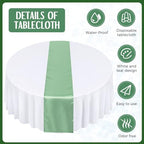 Tudomro 16 Pcs White and Sage Green Round Tablecloth and Satin Runner Set - Image 3