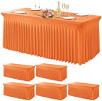 Wish Care 6 Pack Orange Spandex Table Clothes for 6 Foot Rectangle Tables, 6FT Wrinkle Free Fitted Tablecloths Ruffles Design Table Cover for Party, Banquet, Wedding and Events by WishCare