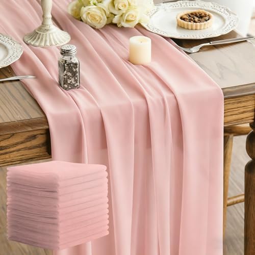 Sheer Chiffon Table Runner 35x12 Inches, Pink 12 Pack by LINNUO+HOURSE
