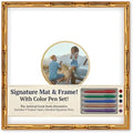 CountryArtHouse Signature Keepsake Frame - Circle Mat Window - Gold Bamboo Genuine Hardwood 20x20 8x8 Photo - Metallic Gold Border Mat - Gel Pens Included for Guest Signing by CountryArtHouse