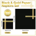 Taobary 400 Pcs 3 Ply Cocktail Napkins with Gold Foil Trim, Black and Gold - Image 2
