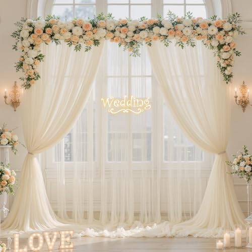 20ft x 12ft Champagne Tulle Backdrop Curtain for Parties Sheer Fabric Backdrop Curtains for Wedding Baby Shower Bridal Shower Birthday Photo Backdrop Drapes Background Decorations 4 Panels 5ft x 12ft - Image 2