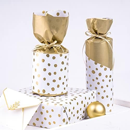 WRAPAHOLIC Jumbo Reversible Wrapping Paper - 30 Inch x 100 Feet Jumbo Roll - Gold Print and Delicate Polka Dots Design for Birthday, Christmas, Wedding, Baby Shower - Image 6