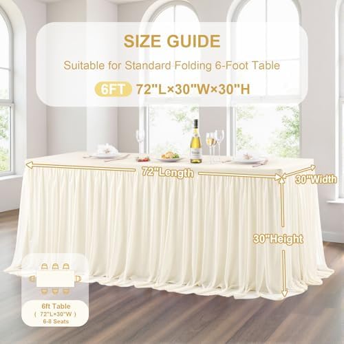 Wish Care Ivory Tulle Tablecloth for 6 Foot Rectangle Tables Stretch Fitted Rectangular Table Cloths Wrinkle Free Ruffle Elastic Table Cover Tutu Skirt for Wedding Birthday Party Baby Shower Cake - Image 6