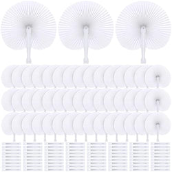 Aodaer 200 Pieces Folding Handheld Paper Fans 9 Inch White Wedding Paper Fans Round Shaped Fan with Plastic Handle for Wedding Favors Guests, DIY Decoration (Round) by Aodaer