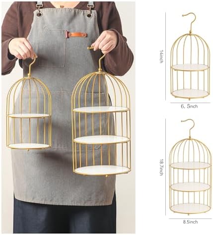 Gold Bird Cage Cupcake Stand Set, 2-Piece 3-Tier and 2-Tier Acrylic Dessert Display Trays, Metal Serving Stands for Wedding, Birthday, Baby Shower, Tea Party and Buffet Table Decor - Image 2