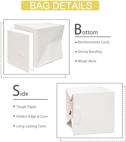 AZOWA White Square Gift Bags with Tissue - 12 Inch Paper Bags with Handles for Birthday Party Favor Christmas Wedding Gift Box Flowers Decoration (10 PCS, 12x12x12 in) - Image 4