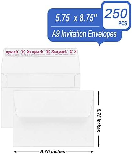 Xxcxpark 250 Qty Printable A9 Invitation Envelopes 5.75 x 8.75 Cards, Self Seal 120GSM white Paper Envelopes for Invitations, Papers, Photos, Documents, Wedding, Baby Shower, Easy to Seal and Peel - Image 2