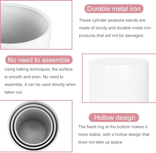 HAISIWLKJ 3PCS Cylinder Pedestal Stands for Parties, White Metal Round Cylinder Plinths Dessert Table Display Pillars for Birthday Wedding Bridal Baby Shower Party Decorations(Small) - Image 5