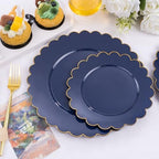 LIYH 60 Pcs Navy Blue Plastic Scalloped Plates with Gold Rim, Blue and Gold Disposable Patriotic Plates for Party Included 30 Dinner Plate 10.25 30 Dessert Plate 7.5 Inch for Party - Image 3