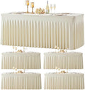 4 Pack 6ft Beige Spandex Tablecloths for Rectangle Tables Wrinkle Free Beige Rectangle Table Cloth Stretch Fitted Table Cover with Skirt for Wedding Birthday Party Banquet Baby Shower Buffet Event by Suppromo