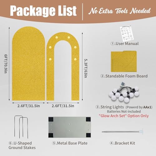 6FT Arch Backdrop with Stand, Lighted Set Wedding Birthday Party, Gold - Image 3