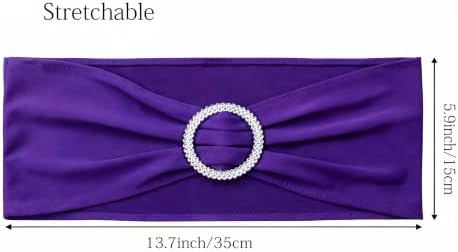 50 Stretch Spandex Purple Chair Sashes for Wedding Chairs Bows Bands with Slider Buckles Fitting Party Feast Banquet Restaurant Event Bridal Baby Shower Decoration - Image 3