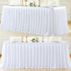PARTISKY White Polyester Table Skirt for Rectangle Tables 12f, Wrinkle Resistant Pleated Ruffle Table Cloth for Birthday Party Banquet Wedding Baby Shower by Partisky