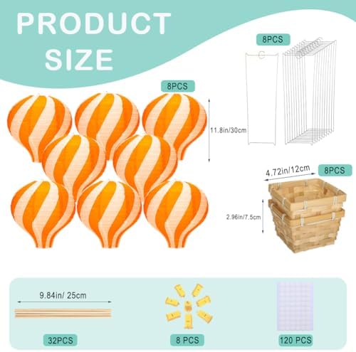 8 Sets Hot Air Balloon Decorations with Led Light,11.8" Baby Shower Centerpieces For Tables Paper Lantern Baby Boy Shower Decorations With Basket For Gender Reveal Birthday Wedding Party (Orange) - Image 2