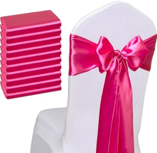 Pack of 50 Hot Pink Satin Chair Sashes Bows 7x108 inches Chair Ties Fushcia Chair Sashes Ribbons for Wedding Party Brithday Anniversary Ceremony Christmas Decor - Hot Pink by WENSINL