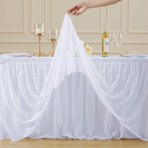 4 Pack White Tablecloths for 6 Foot Rectangle Tables Stretch Tulle Table Cloth Spandex Fitted Table Covers with Ruffle Skirt for Wedding Birthday Bridal Baby Shower Party Banquet Dessert Table Decor - Image 7