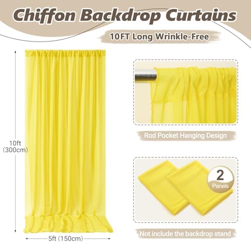 10ft x 10ft Canary Yellow Backdrop Curtain Drapes, Wrinkle-Free Sheer Chiffon Fabric Photo Backgroud Panels for Wedding Arch Party Ceremony Stage Photography Decoration - Image 4